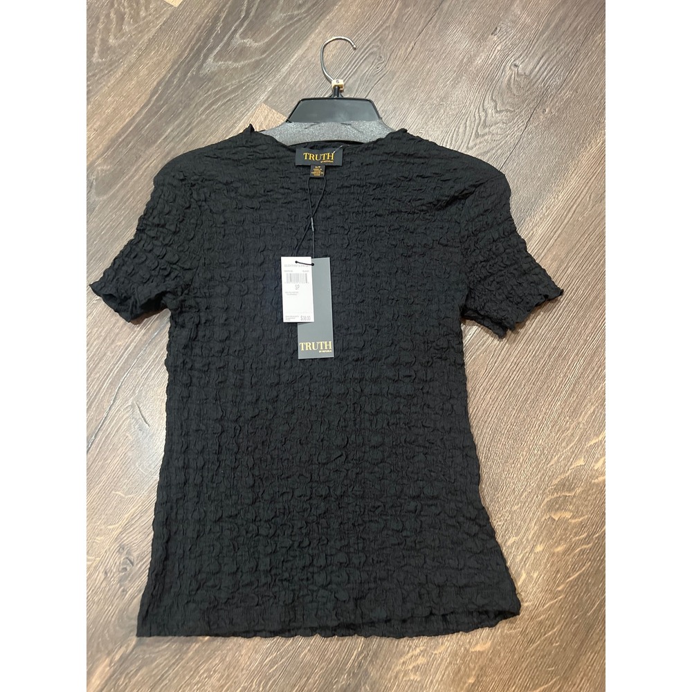 Truth by Republic Black Popcorn Textured  Short Sleeve Top NWT Size Small Women'